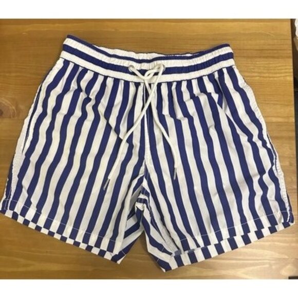 Soobaya Men’s Blue &White Striped Swim Shorts Trunks Size Medium - Picture 1 of 8